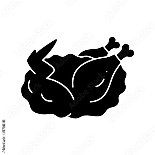 Fototapeta Culinary Delight: A silhouette of a whole roasted chicken, a simple yet elegant black-and-white representation, celebrating culinary artistry.
