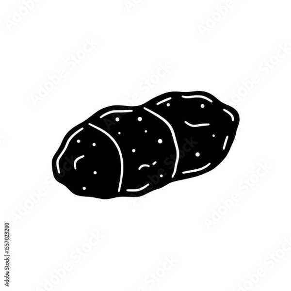Fototapeta Black Roasted Potato: A monochrome depiction of a roasted potato, presenting a simple yet appetizing visual of a popular food. 