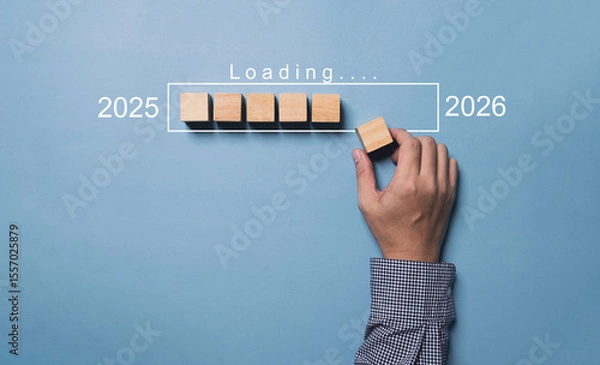 Fototapeta marked “Loading…” between the years 2025 and 2026, symbolizing transition, planning, and progress into the new year concept.