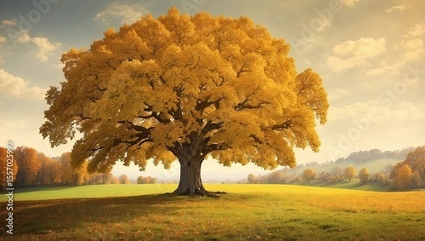 Fototapeta Walnut Tree Glows In Autumn Gold

