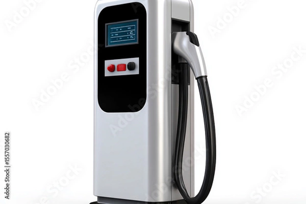 Fototapeta Modern electric vehicle charging station with sleek design, touchscreen display and charging cable, symbolizing clean energy, innovation, sustainable transportation and eco-friendly technology
