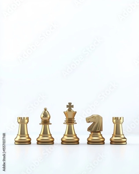 Fototapeta Golden Chess Pieces Aligning in a Minimalist Environment