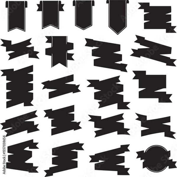 Obraz Black Ribbon Banner Silhouette Vector Design Elements