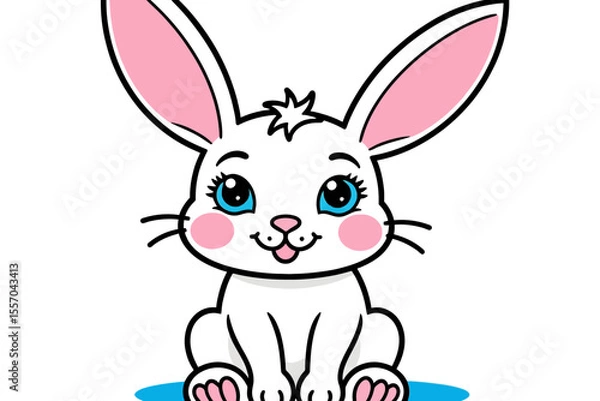 Fototapeta Cute Cartoon Bunny Vector Illustration - Easter Bunny Clipart Image - Adorable Rabbit Character for Kids Designs and Spring Projects