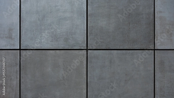 Fototapeta Close-up of a modern concrete wall with large rectangular grey panels separated by narrow black lines