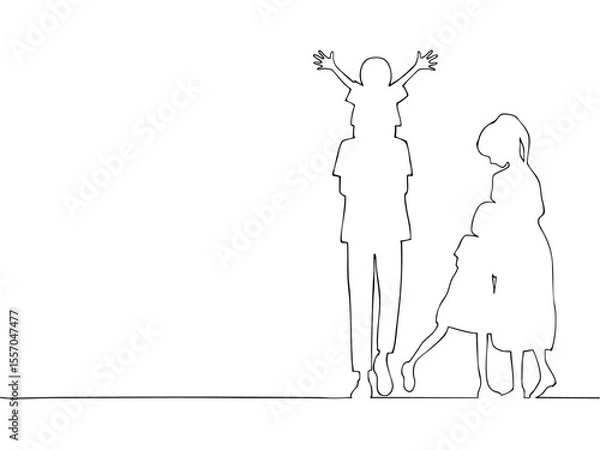 Fototapeta 幸せな仲良し家族のイメージ　シルエットイラスト