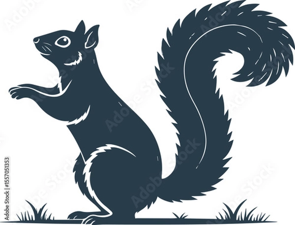 Obraz Silhouette of a squirrel with a bushy tail standing on hind legs in clean flat vector style, minimal wild animal icon design isolated on white background in transparent PNG format
