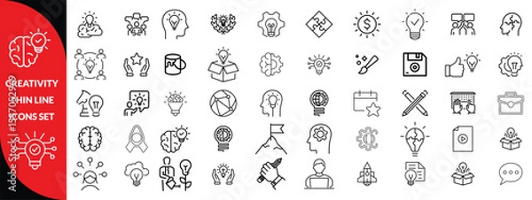Fototapeta Creativity thin line icons set. Idea, creative solution and thinking, innovation icon. Editable stroke. Vector illustration, big icon set 