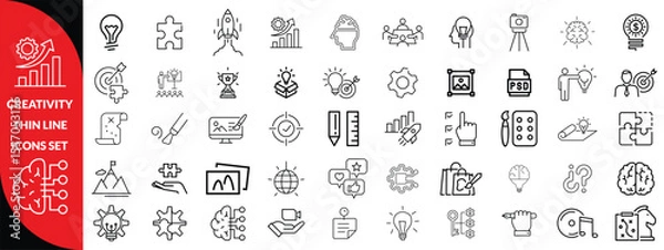 Fototapeta Creativity thin line icons set. Idea, creative solution and thinking, innovation icon. Editable stroke. Vector illustration, big icon set 