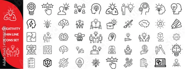 Fototapeta Creativity thin line icons set. Idea, creative solution and thinking, innovation icon. Editable stroke. Vector illustration, big icon set 