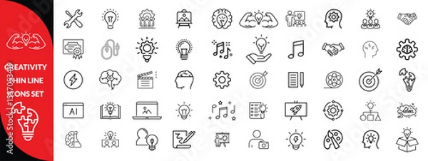 Fototapeta Creativity thin line icons set. Idea, creative solution and thinking, innovation icon. Editable stroke. Vector illustration, big icon set 
