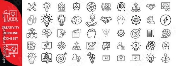 Fototapeta Creativity thin line icons set. Idea, creative solution and thinking, innovation icon. Editable stroke. Vector illustration, big icon set 