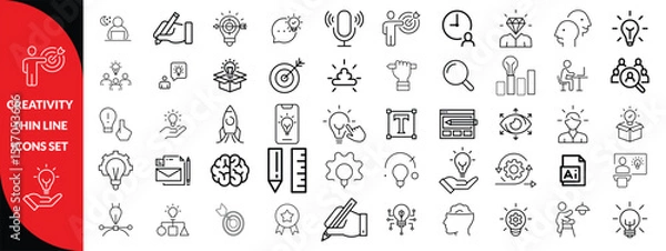 Fototapeta Creativity thin line icons set. Idea, creative solution and thinking, innovation icon. Editable stroke. Vector illustration, big icon set 