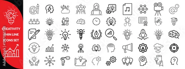 Fototapeta Creativity thin line icons set. Idea, creative solution and thinking, innovation icon. Editable stroke. Vector illustration, big icon set 
