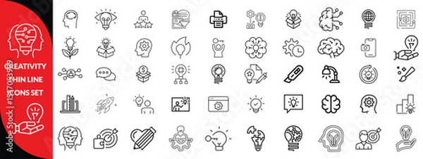 Fototapeta Creativity thin line icons set. Idea, creative solution and thinking, innovation icon. Editable stroke. Vector illustration, big icon set 
