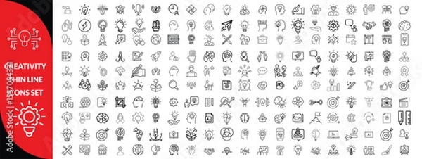 Fototapeta Creativity thin line icons set. Idea, creative solution and thinking, innovation icon. Editable stroke. Vector illustration, big icon set 