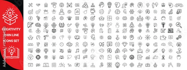 Fototapeta Creativity thin line icons set. Idea, creative solution and thinking, innovation icon. Editable stroke. Vector illustration, big icon set 