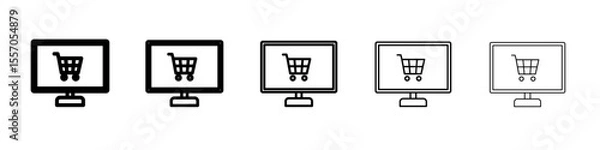 Fototapeta cart in monitor icon vector outline symbol or illustration