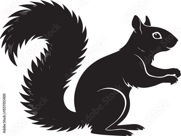 Obraz Silhouette of a squirrel with a bushy tail standing on hind legs in clean flat vector style, minimal wild animal icon design isolated on white background in transparent PNG format