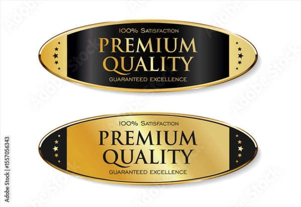Fototapeta A luxurious and modern Premium Quality badge design featuring a stylish gold and black color palette on a clean white background
