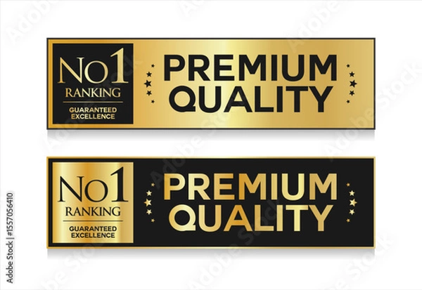 Fototapeta A luxurious and modern Premium Quality badge design featuring a stylish gold and black color palette on a clean white background