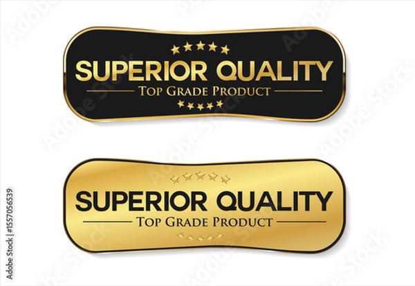 Fototapeta A luxurious and modern Premium Quality badge design featuring a stylish gold and black color palette on a clean white background