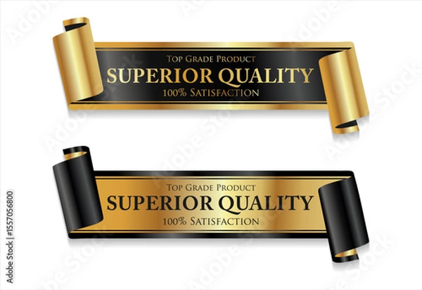 Fototapeta A luxurious and modern Premium Quality badge design featuring a stylish gold and black color palette on a clean white background