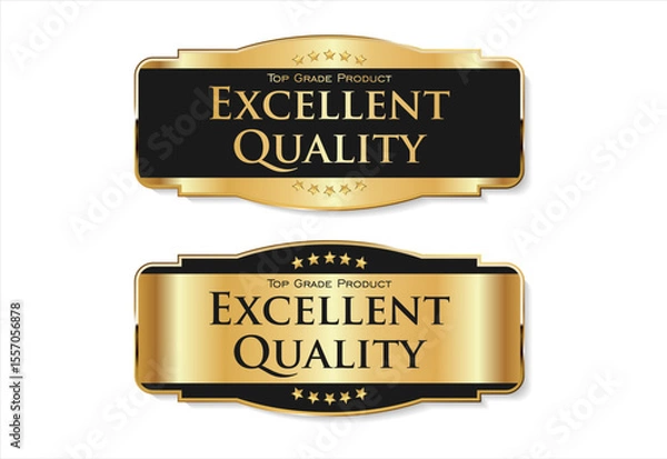 Fototapeta A luxurious and modern Premium Quality badge design featuring a stylish gold and black color palette on a clean white background