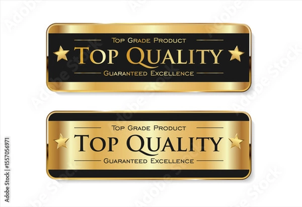 Fototapeta A luxurious and modern Premium Quality badge design featuring a stylish gold and black color palette on a clean white background