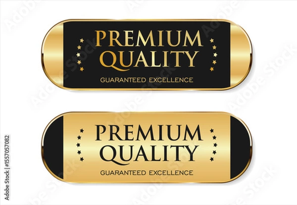 Fototapeta A luxurious and modern Premium Quality badge design featuring a stylish gold and black color palette on a clean white background