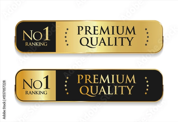 Fototapeta A luxurious and modern Premium Quality badge design featuring a stylish gold and black color palette on a clean white background