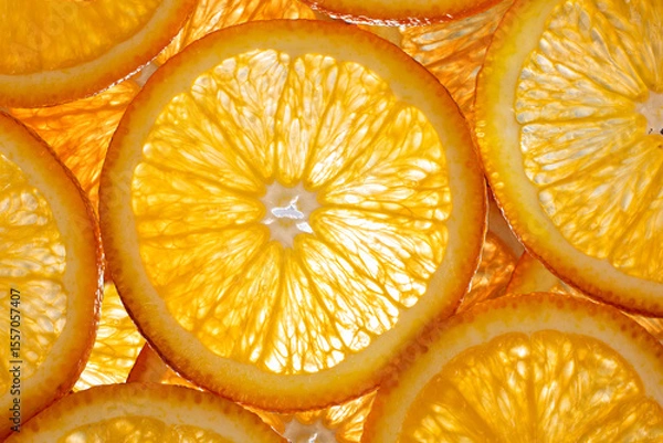 Fototapeta The photograph shows the surface details of a halved orange, studio light from behind.