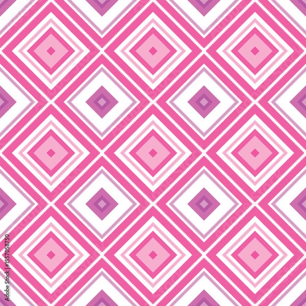 Fototapeta Vibrant Pink Geometric Pattern With Repeating Diamonds And White Outlines. fabric pattern