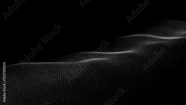 Fototapeta Futuristic moving wave. Digital dark background with moving particles. Big data visualization. 3d rendering