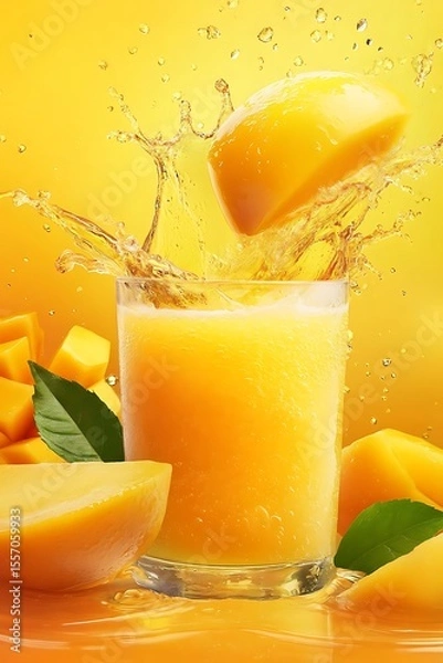 Obraz Mango juice splash with fresh fruit.