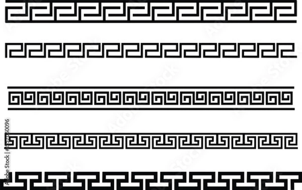 Fototapeta Greek style geometric seamless frames icon set isolated on transparent background. Decoration elements patterns. Vector collection frame design in grecian ancient style and meandros greek ornaments.