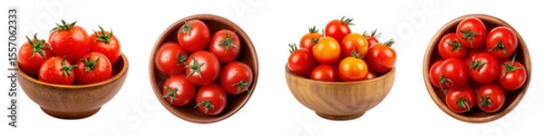 Fototapeta Set of a wooden bowl of tomatoes, isolated on a transparent background.