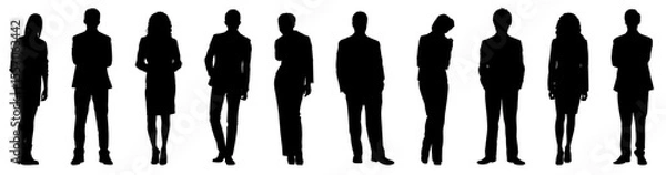 Fototapeta Set of black silhouette illustrations of multiple people standing