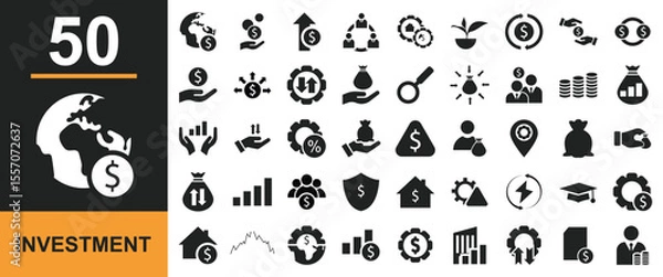 Fototapeta Investment icon set. Economy, financial gain, interest investor, asset, risk management, and etc.   Vector illustration . Isolated on white and black background. EPS 10
