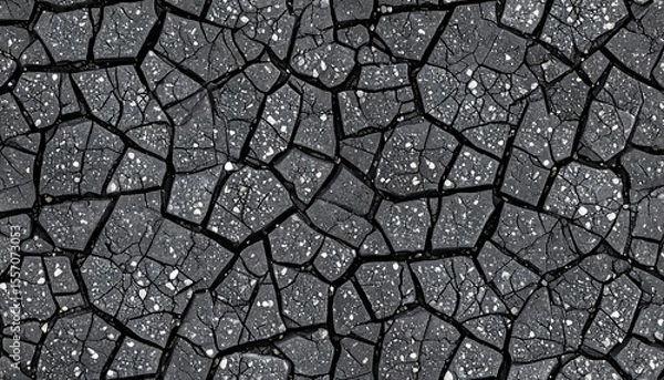 Fototapeta Seamless cracked asphalt pattern resembling a mosaic with flat-lay presentation offering a unique, textured background