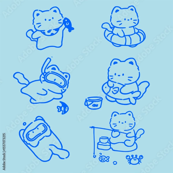 Obraz Doodle  cat and words pattern ,Cute cats illustration,Vector seamless pattern with cats