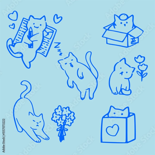 Obraz Doodle  cat and words pattern ,Cute cats illustration,Vector seamless pattern with cats