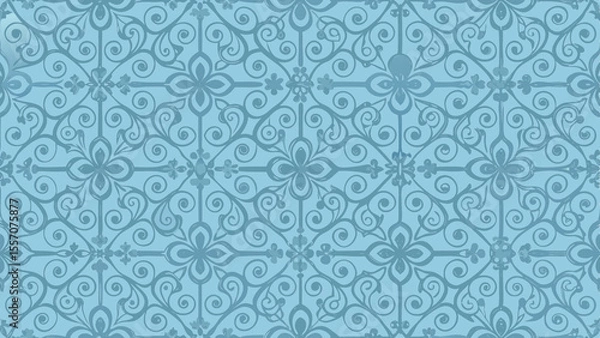 Obraz Intricate Floral Scrollwork Pattern on a Light Blue Background Exquisite Textile Design Inspiration
