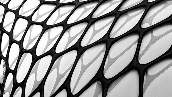 Obraz Abstract Black Organic Mesh Structure with Shadow Play on White Background