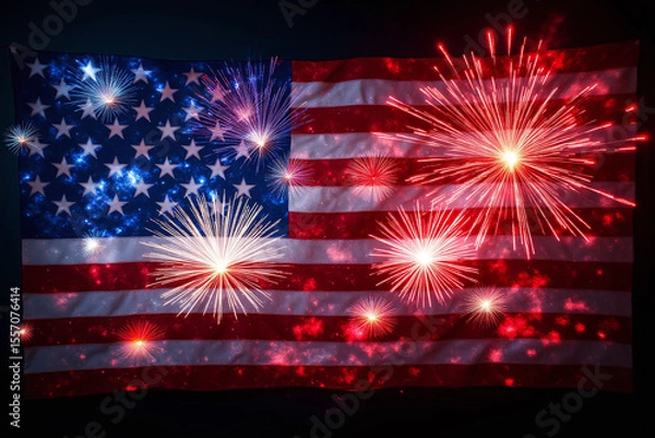 Fototapeta american flag with fireworks in the background