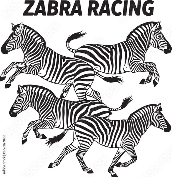 Fototapeta Zebra racing vector illustration, dynamic wild zebras running in competitive race, energetic animal artwork, African wildlife design, striped zebras in motion for game frame, background, or decor




