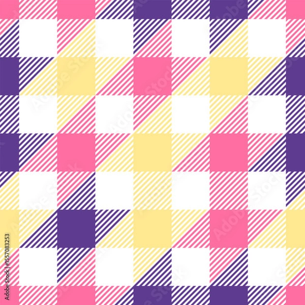Obraz Seamless gingham pattern featuring a vibrant color palette of pink, purple, yellow, and white, creating a cheerful and dynamic design