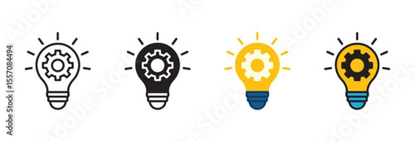 Fototapeta Light bulb with gear cogwheel icon set. con symbol of idea, inspiration, creativity, solution, engineering. Vector illustration.