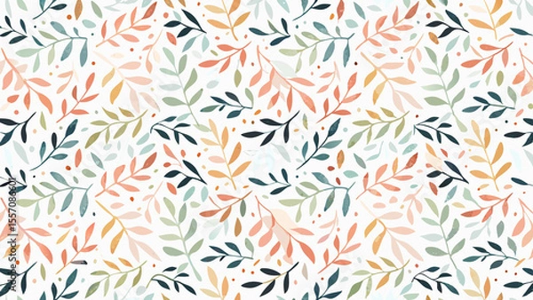 Obraz Delicate Floral Pattern with Watercolor-Style Leaves and Dots
