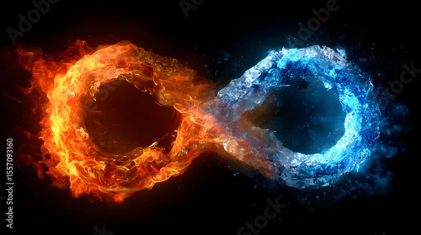 Fototapeta Fiery and icy infinity symbol representing contrast and balance in abstract design